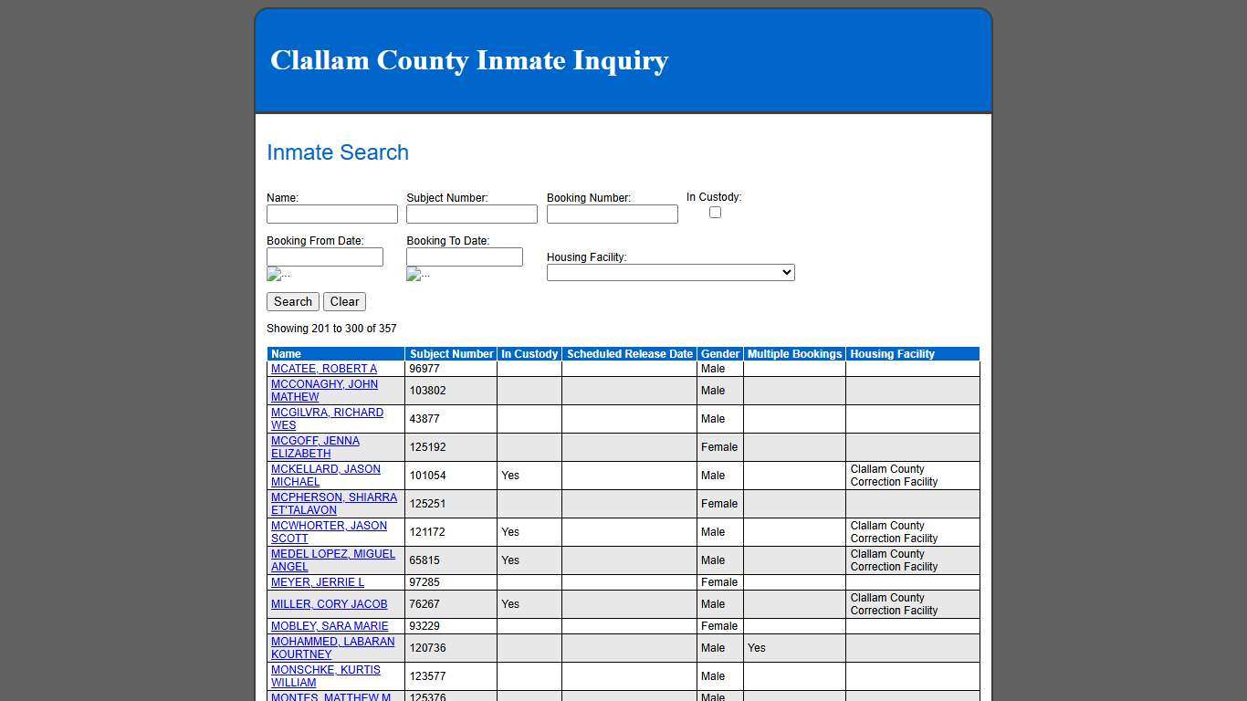Inmate Search