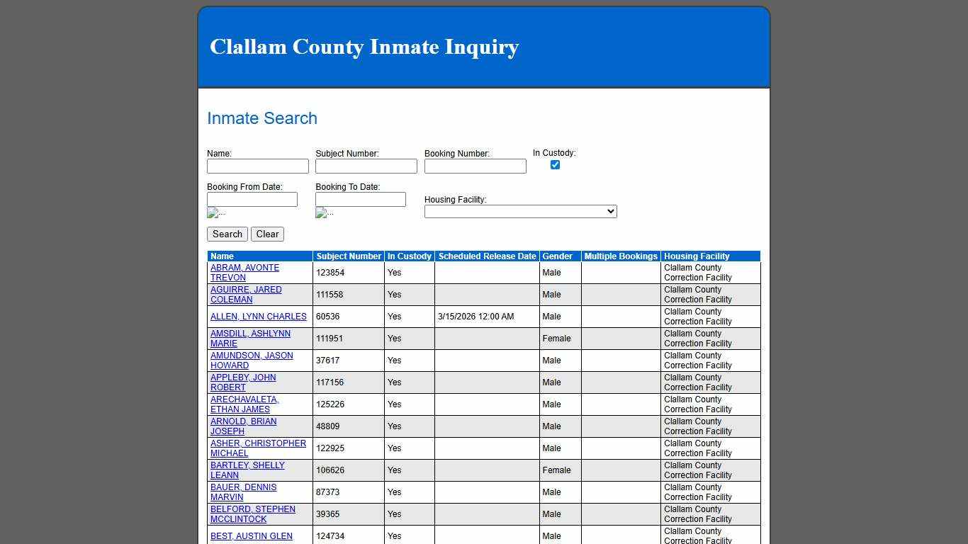 Inmate Search